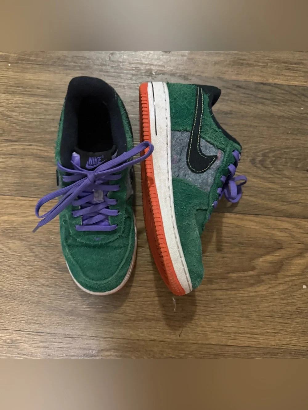 Nike Air Force 1 Low Size 2.5Y in green, gray, black, purple and orange